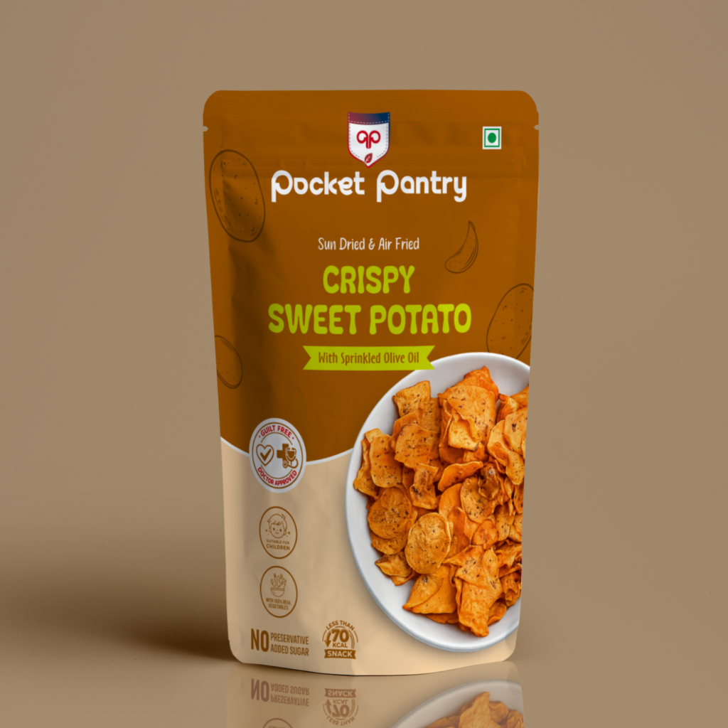 Pocket Pantry Crispy Sweet Potato air fried chips pack front design