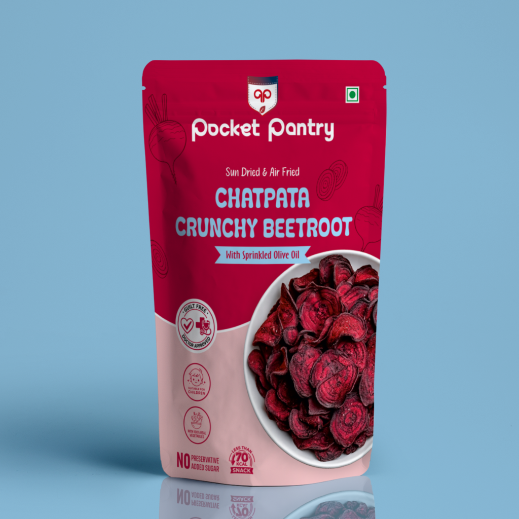 Pocket Pantry Chatpata Crunchy Beetroot sun dried air fried chips pouch front design